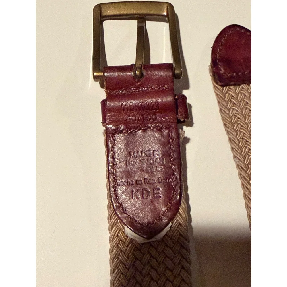 Dockers Mens Braided‎ Stretch Belt Khaki Tan Brown Leather Trim Size 40 11DK0323